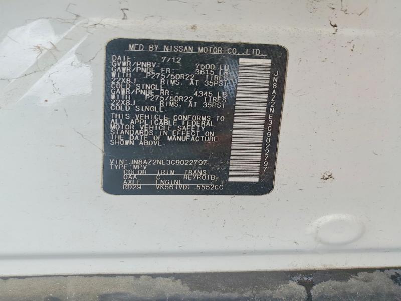 50646796 :رقم المزاد ، JN8AZ2NE3C9022797 vin ، 2012 Infiniti Qx56 مزاد بيع