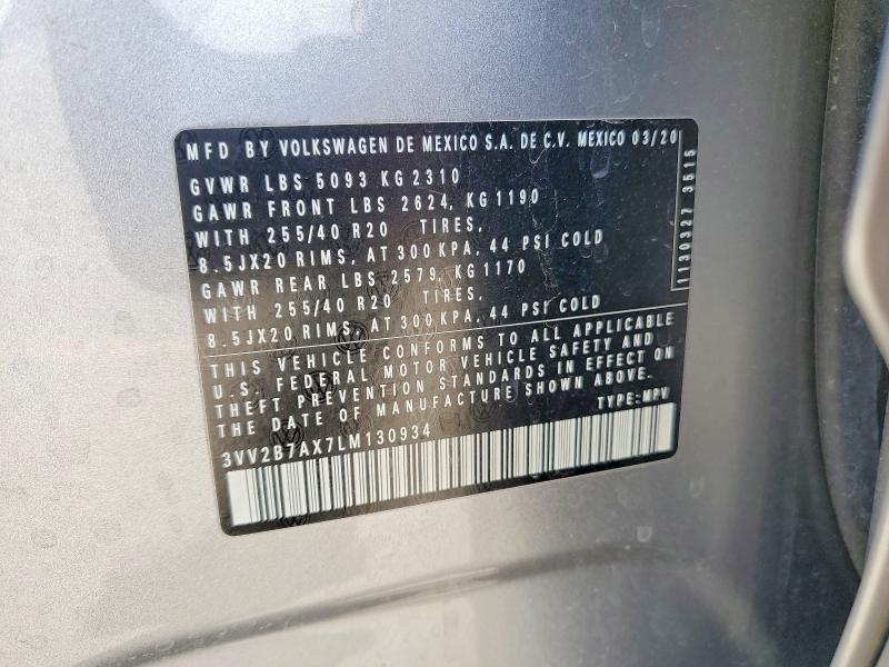 Продаж на аукціоні авто 2020 Volkswagen Tiguan, vin: 3VV2B7AX7LM130934, номер лоту: 48636796
