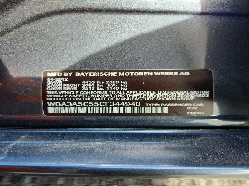 51715496 :رقم المزاد ، WBA3A5C55CF344940 vin ، 2012 Bmw 328 مزاد بيع