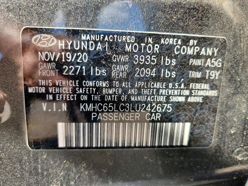 2020 Hyundai Ioniq მანქანა იყიდება აუქციონზე, vin: KMHC65LC3LU242675, აუქციონის ნომერი: 49773106
