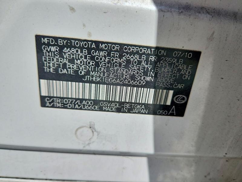 Продажа на аукционе авто 2010 Lexus Es, vin: JTHBK1EG6A2406609, номер лота: 50964826