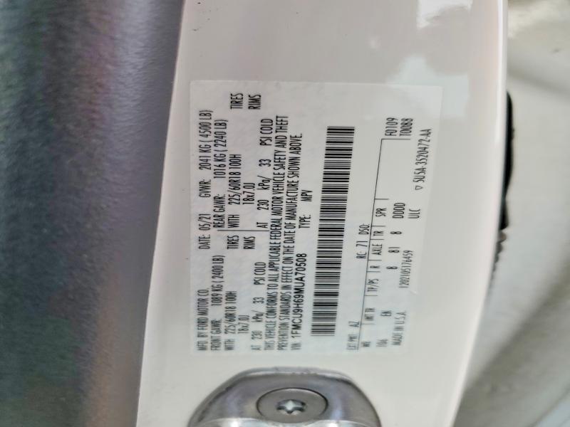 2021 Ford Escape მანქანა იყიდება აუქციონზე, vin: 1FMCU9H69MUA70508, აუქციონის ნომერი: 51614406