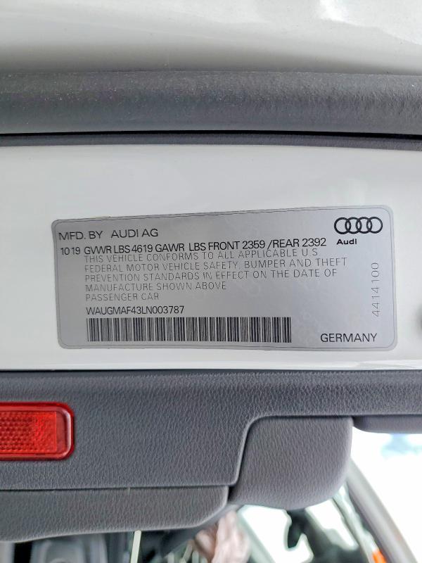 Продаж на аукціоні авто 2020 Audi A4, vin: WAUGMAF43LN003787, номер лоту: 48174806