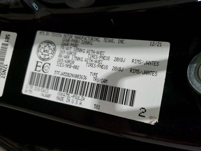 Продаж на аукціоні авто 2022 Toyota Tundra, vin: 5TFJA5DB2NX003636, номер лоту: 51380996