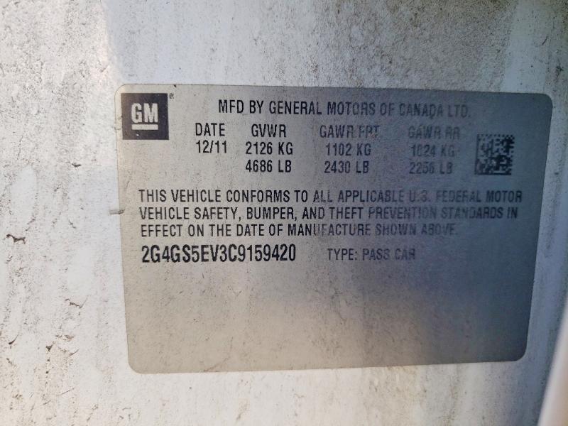 Aukcja sprzedaży 2012 Buick Regal, vin: 2G4GS5EV3C9159420, numer aukcji: 49411066