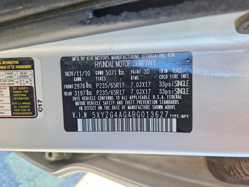 2011 Hyundai Santa Fe მანქანა იყიდება აუქციონზე, vin: 5XYZG4AG4BG013627, აუქციონის ნომერი: 50744486