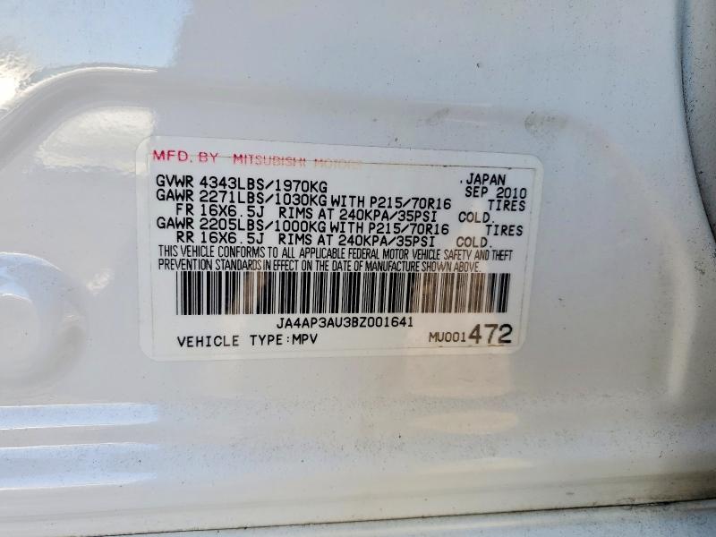 2011 Mitsubishi Outlander Sport მანქანა იყიდება აუქციონზე, vin: JA4AP3AU3BZ001641, აუქციონის ნომერი: 50688256