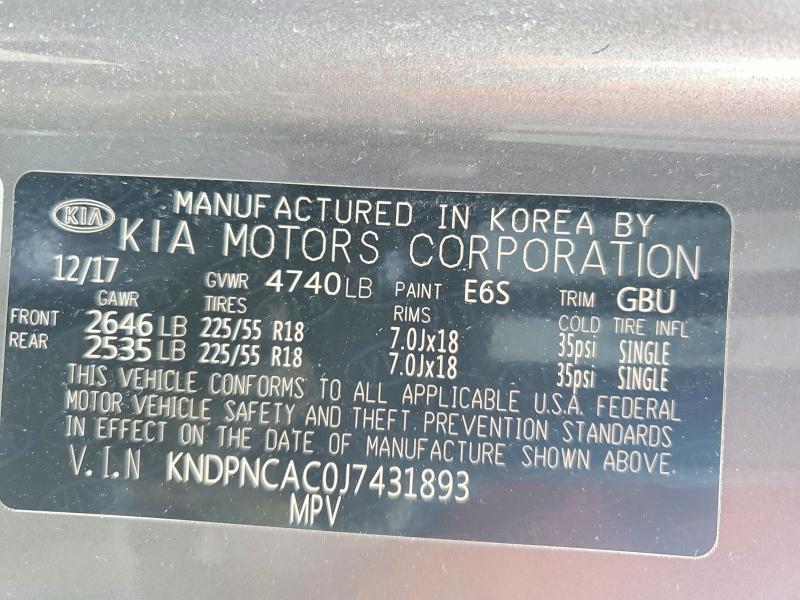 2018 Kia Sportage მანქანა იყიდება აუქციონზე, vin: KNDPNCAC0J7431893, აუქციონის ნომერი: 51648546