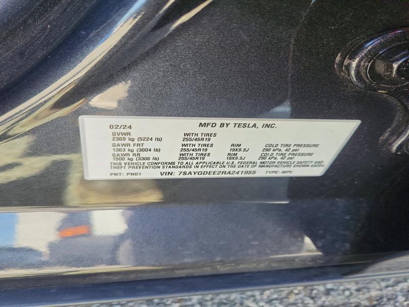 Продажа на аукционе авто 2024 Tesla Model Y, vin: 7SAYGDEE2RA241955, номер лота: 50347596