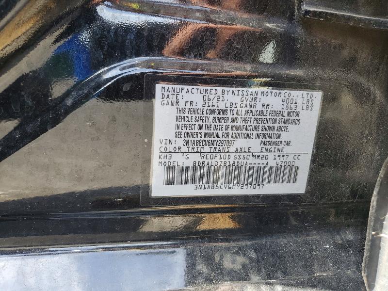 2021 Nissan Sentra მანქანა იყიდება აუქციონზე, vin: 3N1AB8CV6MY297097, აუქციონის ნომერი: 56515816