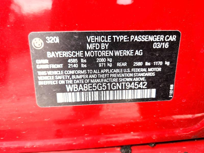 Продаж на аукціоні авто 2016 Bmw 320, vin: WBA8E5G51GNT94542, номер лоту: 49759176