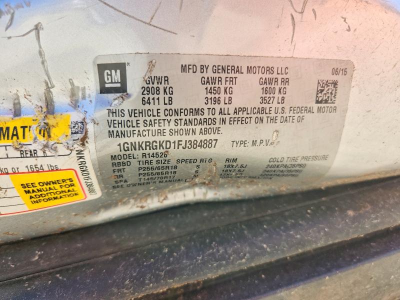 48254466 :رقم المزاد ، 1GNKRGKD1FJ384887 vin ، 2015 Chevrolet Traverse مزاد بيع
