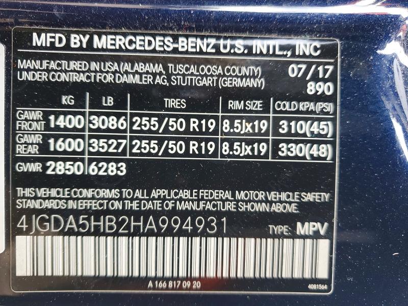 Aukcja sprzedaży 2017 Mercedes-benz Gle, vin: 4JGDA5HB2HA994931, numer aukcji: 49941076