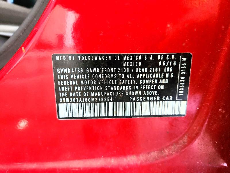 51824386 :رقم المزاد ، 3VW267AJ6GM379954 vin ، 2016 Volkswagen Jetta مزاد بيع