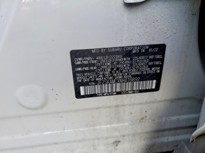 2022 Subaru Forester მანქანა იყიდება აუქციონზე, vin: JF2SKAMCXNH439892, აუქციონის ნომერი: 47682076