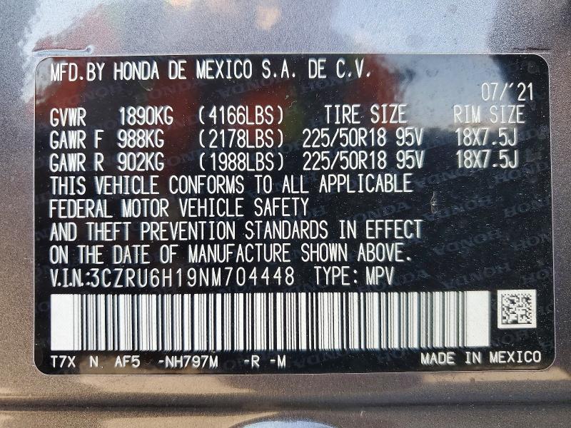 Продаж на аукціоні авто 2022 Honda Hr-v, vin: 3CZRU6H19NM704448, номер лоту: 51440976