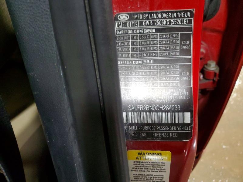 2012 Land Rover Lr2 მანქანა იყიდება აუქციონზე, vin: SALFR2BN0CH284233, აუქციონის ნომერი: 49043246