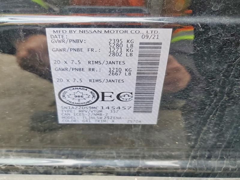 Aukcja sprzedaży 2021 Nissan Murano, vin: 5N1AZ2DS9MC145457, numer aukcji: 49336016