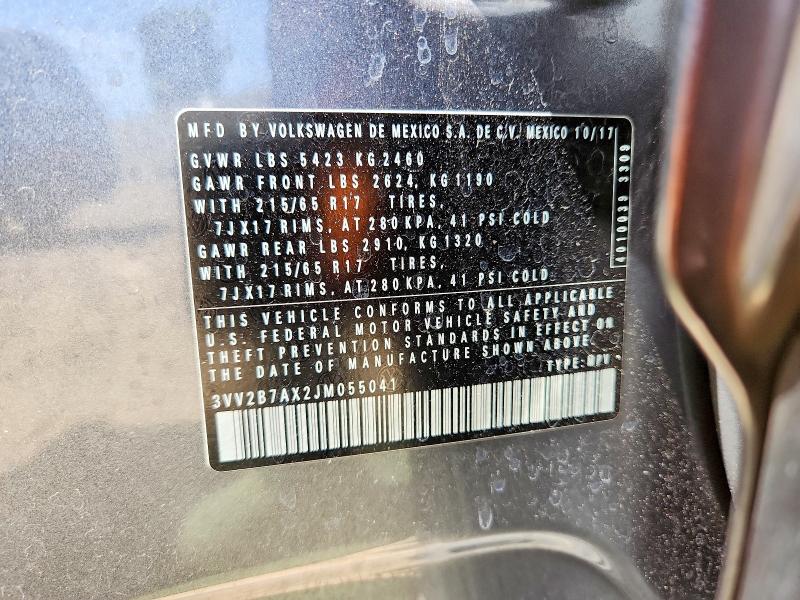 Продаж на аукціоні авто 2018 Volkswagen Tiguan, vin: 3VV2B7AX2JM055041, номер лоту: 51202006