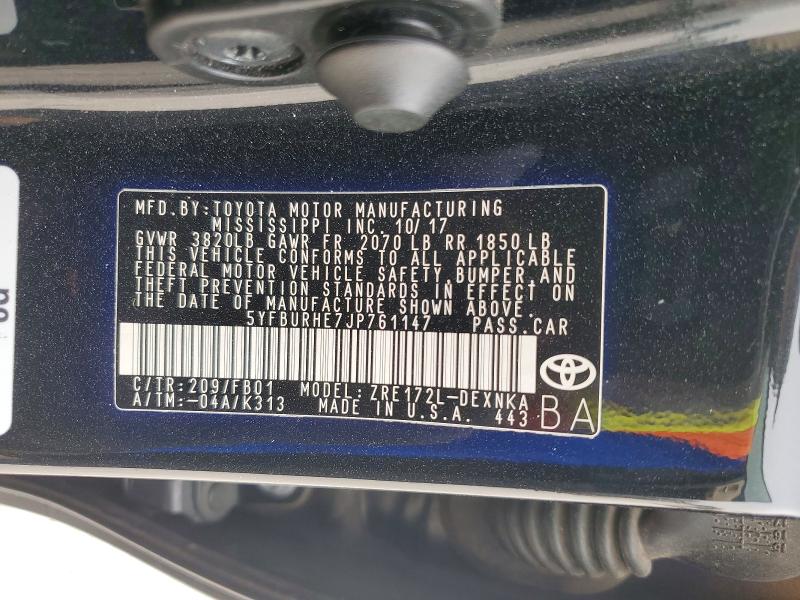 Продажа на аукционе авто 2018 Toyota Corolla, vin: 5YFBURHE7JP761147, номер лота: 51997126