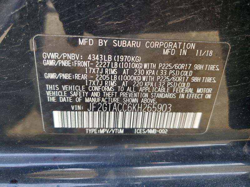 Продаж на аукціоні авто 2019 Subaru Crosstrek, vin: JF2GTACC6KH265903, номер лоту: 50646696