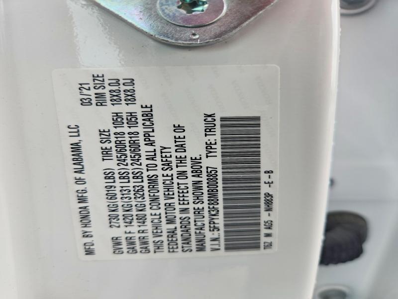 48299886 :رقم المزاد ، 5FPYK3F88MB008857 vin ، 2021 Honda Ridgeline مزاد بيع