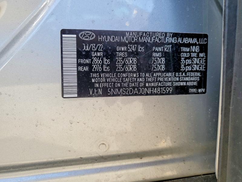 Продаж на аукціоні авто 2022 Hyundai Santa Fe, vin: 5NMS2DAJ0NH481599, номер лоту: 49411006