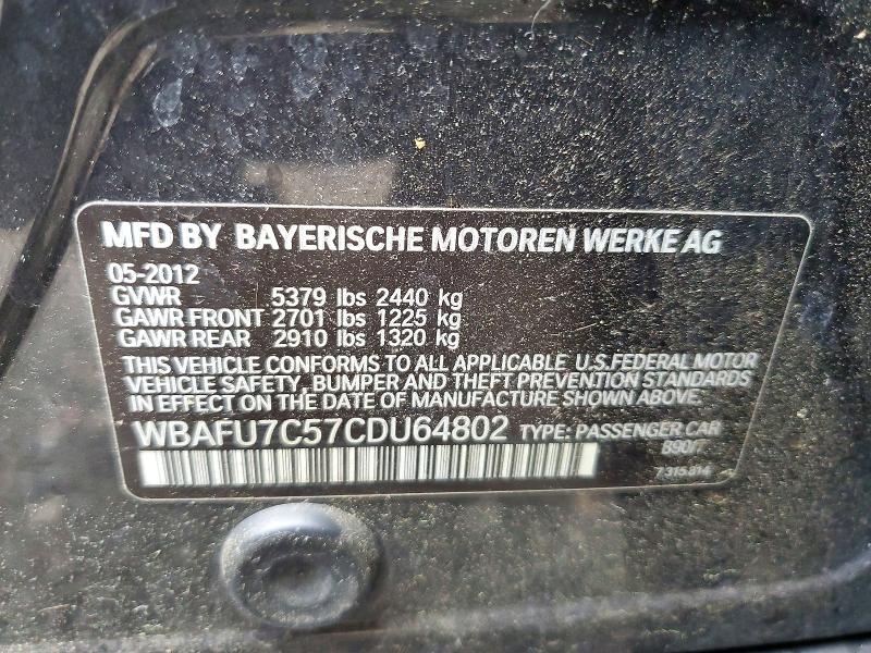 Продаж на аукціоні авто 2012 Bmw 535, vin: WBAFU7C57CDU64802, номер лоту: 51724766