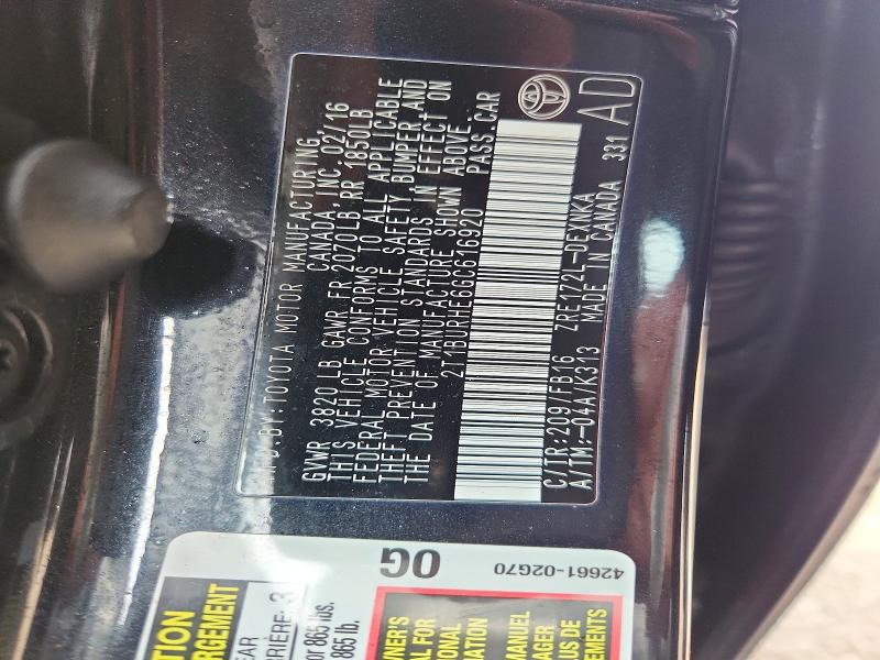 48136986 :رقم المزاد ، 2T1BURHE6GC616920 vin ، 2016 Toyota Corolla مزاد بيع
