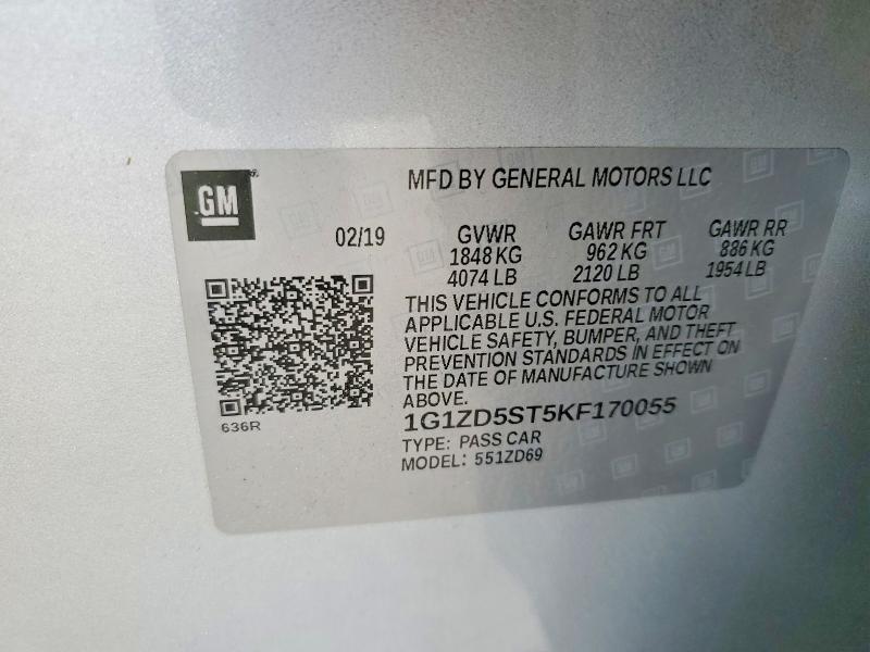Продаж на аукціоні авто 2019 Chevrolet Malibu, vin: 1G1ZD5ST5KF170055, номер лоту: 48529026