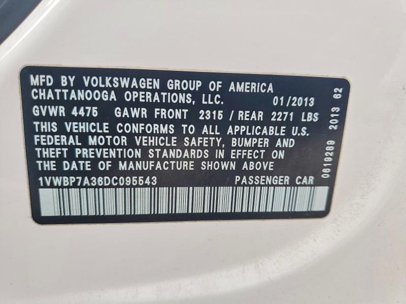 Продажа на аукционе авто 2013 Volkswagen Passat, vin: 1VWBP7A36DC095543, номер лота: 50676316