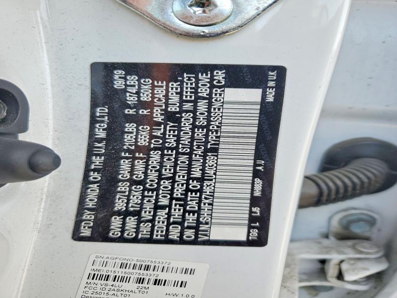 Aukcja sprzedaży 2020 Honda Civic, vin: SHHFK7H63LU403691, numer aukcji: 50442386