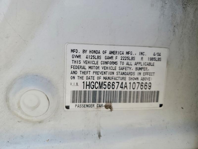 Продаж на аукціоні авто 2004 Honda Accord, vin: 1HGCM56674A107669, номер лоту: 49497086
