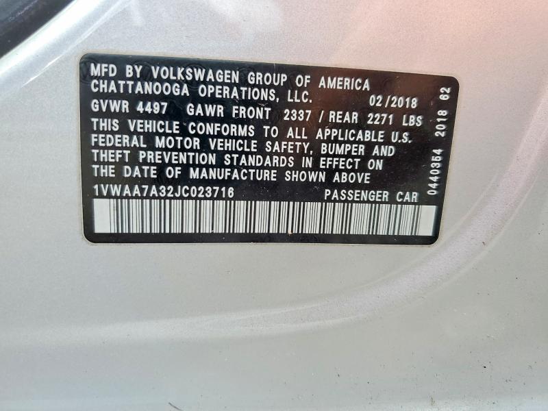 Продажа на аукционе авто 2018 Volkswagen Passat, vin: 1VWAA7A32JC023716, номер лота: 48959296