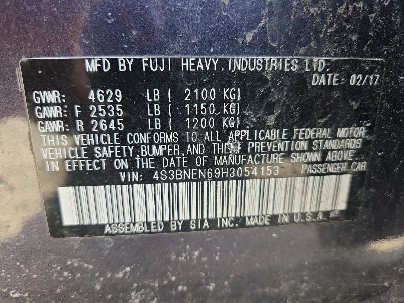 2017 Subaru Legacy მანქანა იყიდება აუქციონზე, vin: 4S3BNEN69H3054153, აუქციონის ნომერი: 50571726