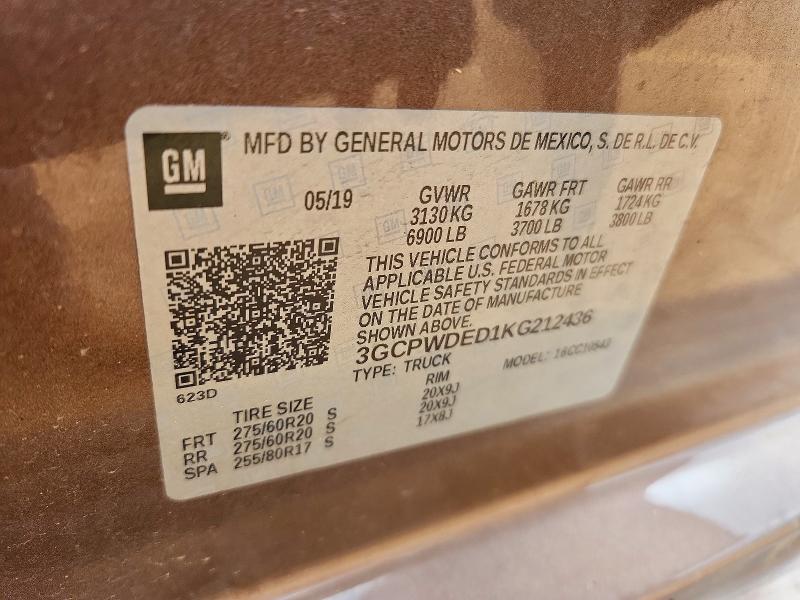 Продажа на аукционе авто 2019 Chevrolet Silverado, vin: 3GCPWDED1KG212436, номер лота: 50144776