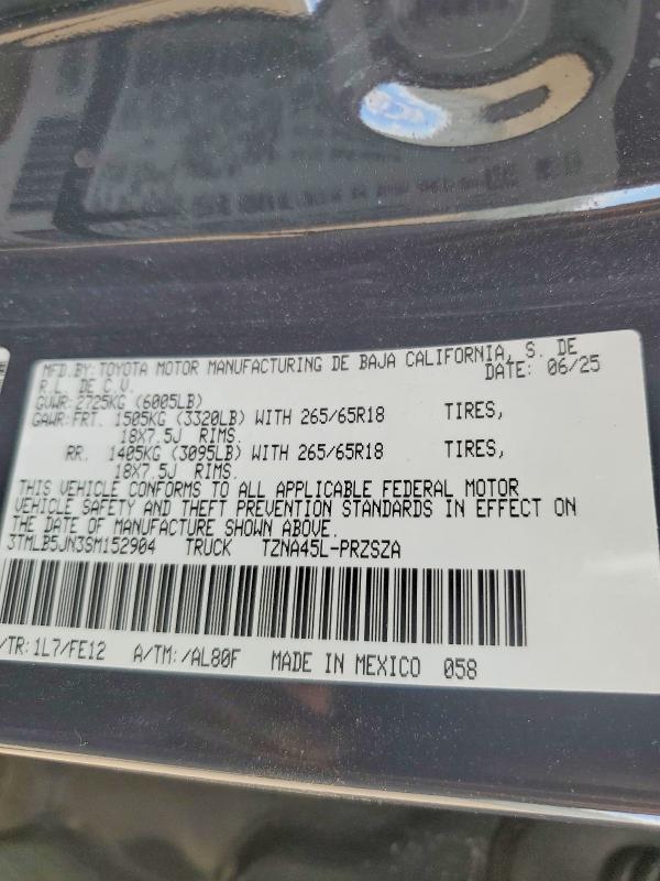 49812456 :رقم المزاد ، 3TMLB5JN3SM152904 vin ، 2025 Toyota Tacoma مزاد بيع