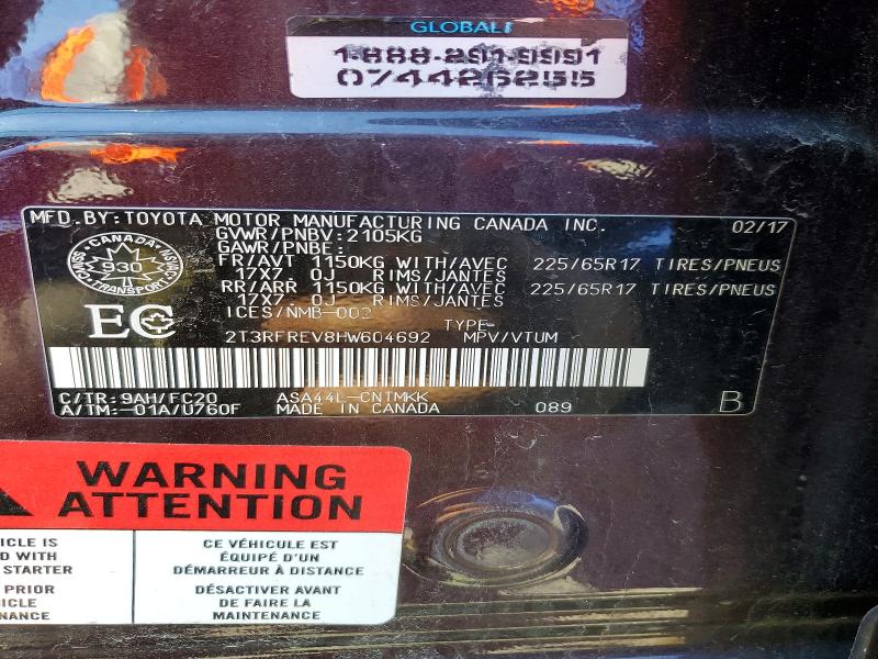 2017 Toyota Rav4 მანქანა იყიდება აუქციონზე, vin: 2T3RFREV8HW604692, აუქციონის ნომერი: 50421366