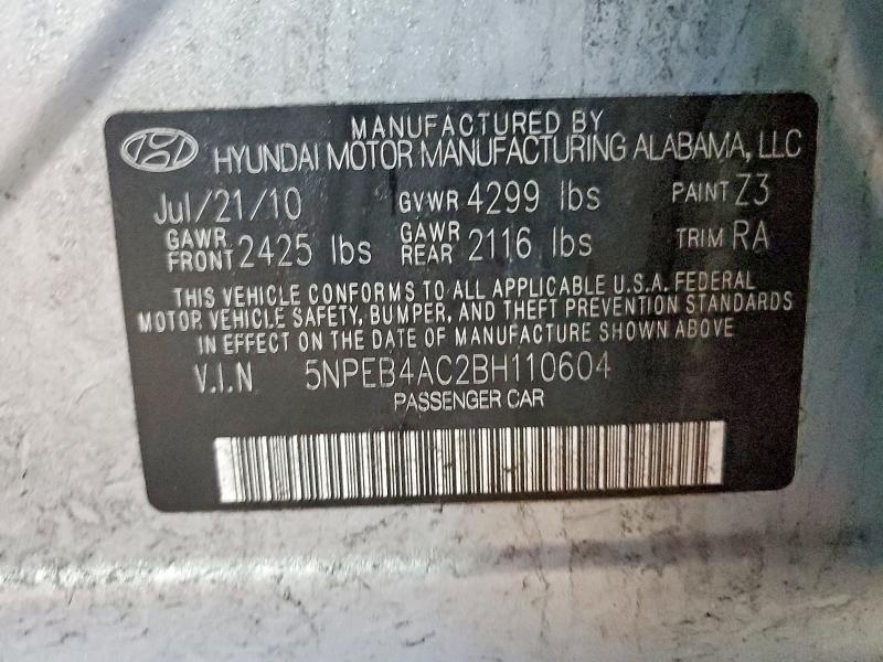 51853876 :رقم المزاد ، 5NPEB4AC2BH110604 vin ، 2011 Hyundai Sonata مزاد بيع