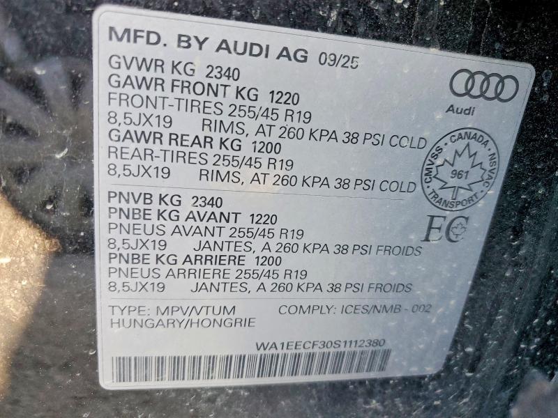 Продаж на аукціоні авто 2025 Audi Q3, vin: WA1EECF30S1112380, номер лоту: 50759466