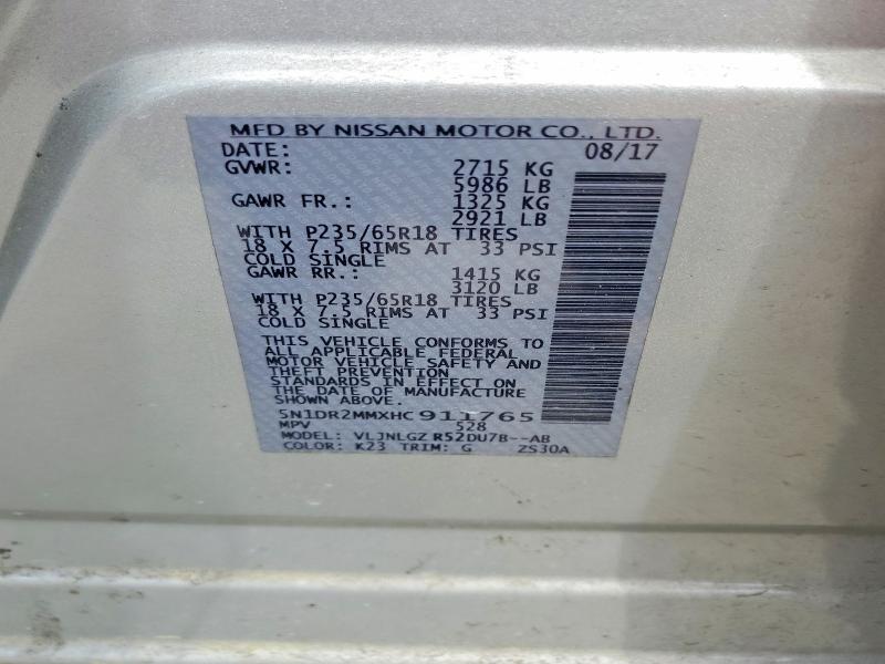 Продаж на аукціоні авто 2017 Nissan Pathfinder, vin: 5N1DR2MMXHC911765, номер лоту: 48318086