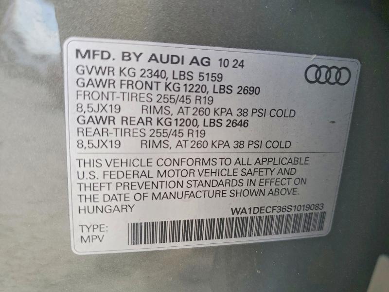 2025 Audi Q3 მანქანა იყიდება აუქციონზე, vin: WA1DECF36S1019083, აუქციონის ნომერი: 49507716