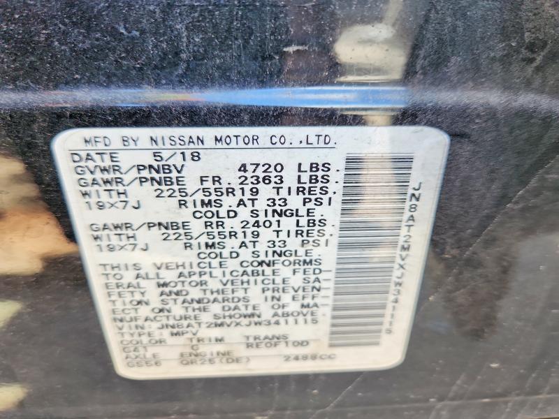 2018 Nissan Rogue მანქანა იყიდება აუქციონზე, vin: JN8AT2MVXJW341115, აუქციონის ნომერი: 49712296