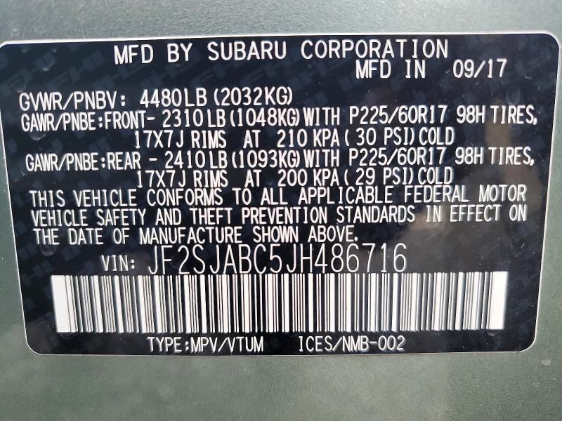 Продажа на аукционе авто 2018 Subaru Forester, vin: JF2SJABC5JH486716, номер лота: 51498336