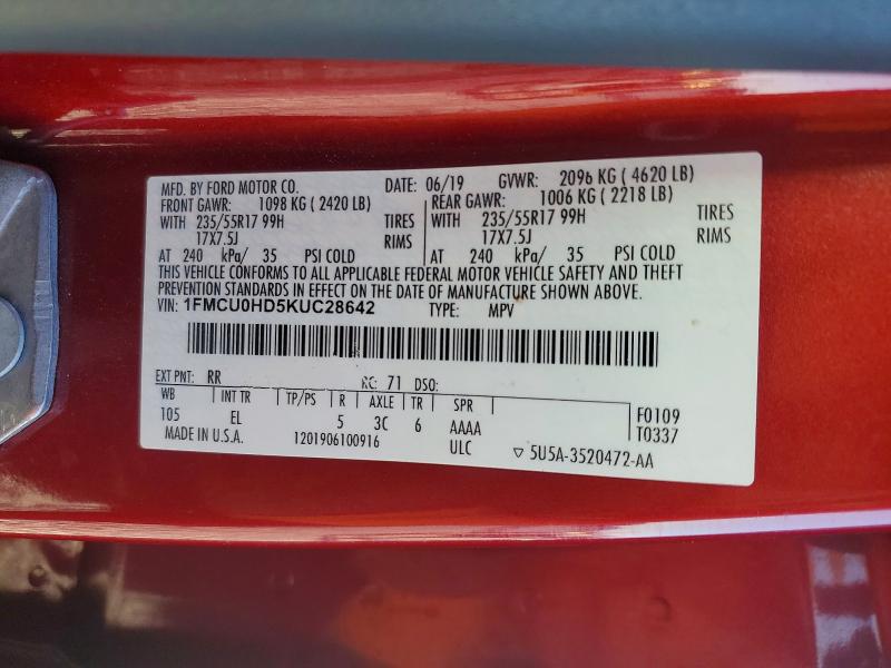 Продажа на аукционе авто 2019 Ford Escape, vin: 1FMCU0HD5KUC28642, номер лота: 49567166