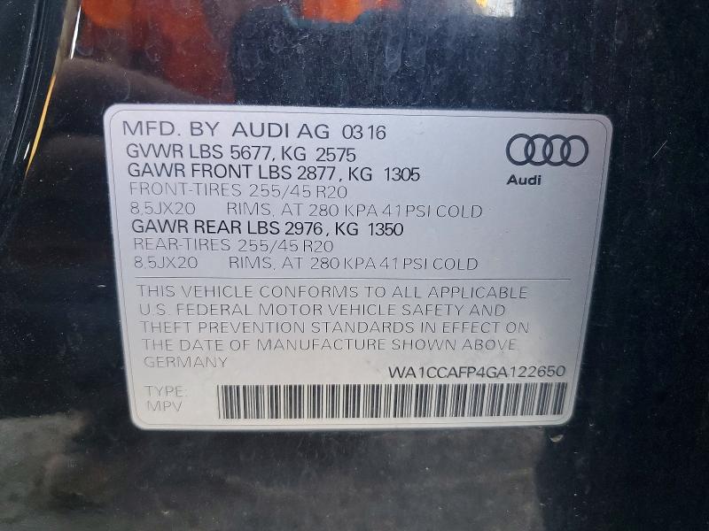 Продаж на аукціоні авто 2016 Audi Sq5, vin: WA1CCAFP4GA122650, номер лоту: 50752776