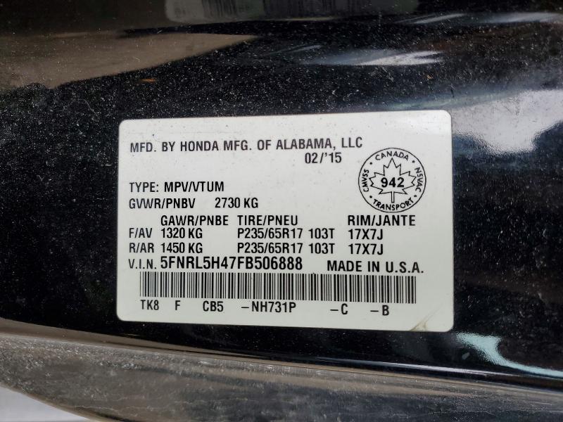 Aukcja sprzedaży 2015 Honda Odyssey, vin: 5FNRL5H47FB506888, numer aukcji: 50626686
