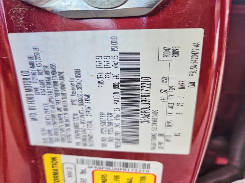 2015 Ford Fusion მანქანა იყიდება აუქციონზე, vin: 3FA6P0LU9FR172210, აუქციონის ნომერი: 49186956