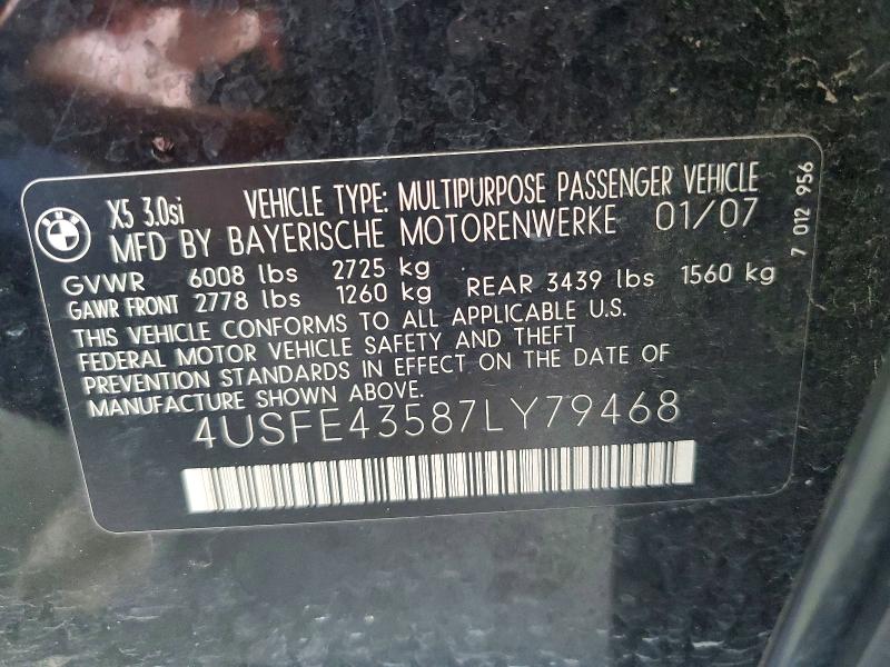 Продажа на аукционе авто 2007 Bmw X5, vin: 4USFE43587LY79468, номер лота: 49025646