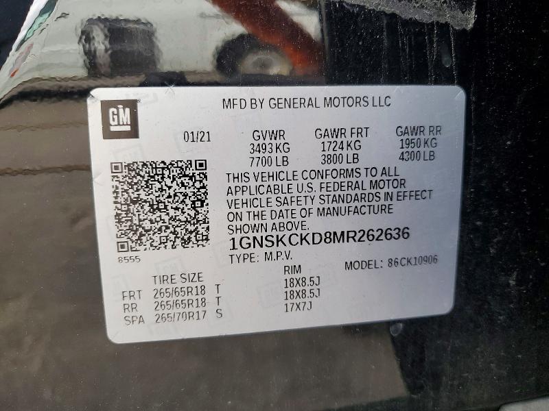 Продажа на аукционе авто 2021 Chevrolet Suburban, vin: 1GNSKCKD8MR262636, номер лота: 50130226